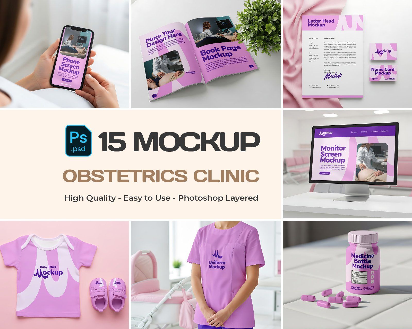 Obstetrics Clinic Mockup Bundle – 15 PSD Templates for Medical & Healthcare Branding