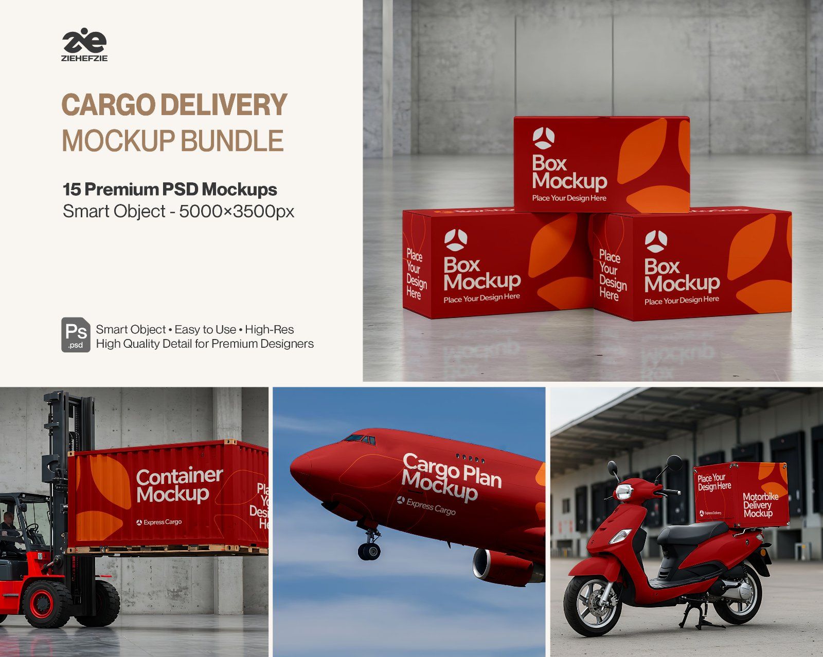 15 Cargo Delivery Mockups – PSD Van, Truck, Plane, Train & Container Branding Kit
