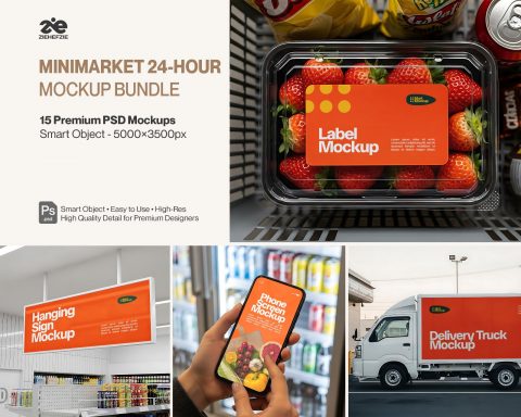 Minimarket 24-Hour Mockup Bundle – 15 PSD Mockup Retail Branding PSD Mockups