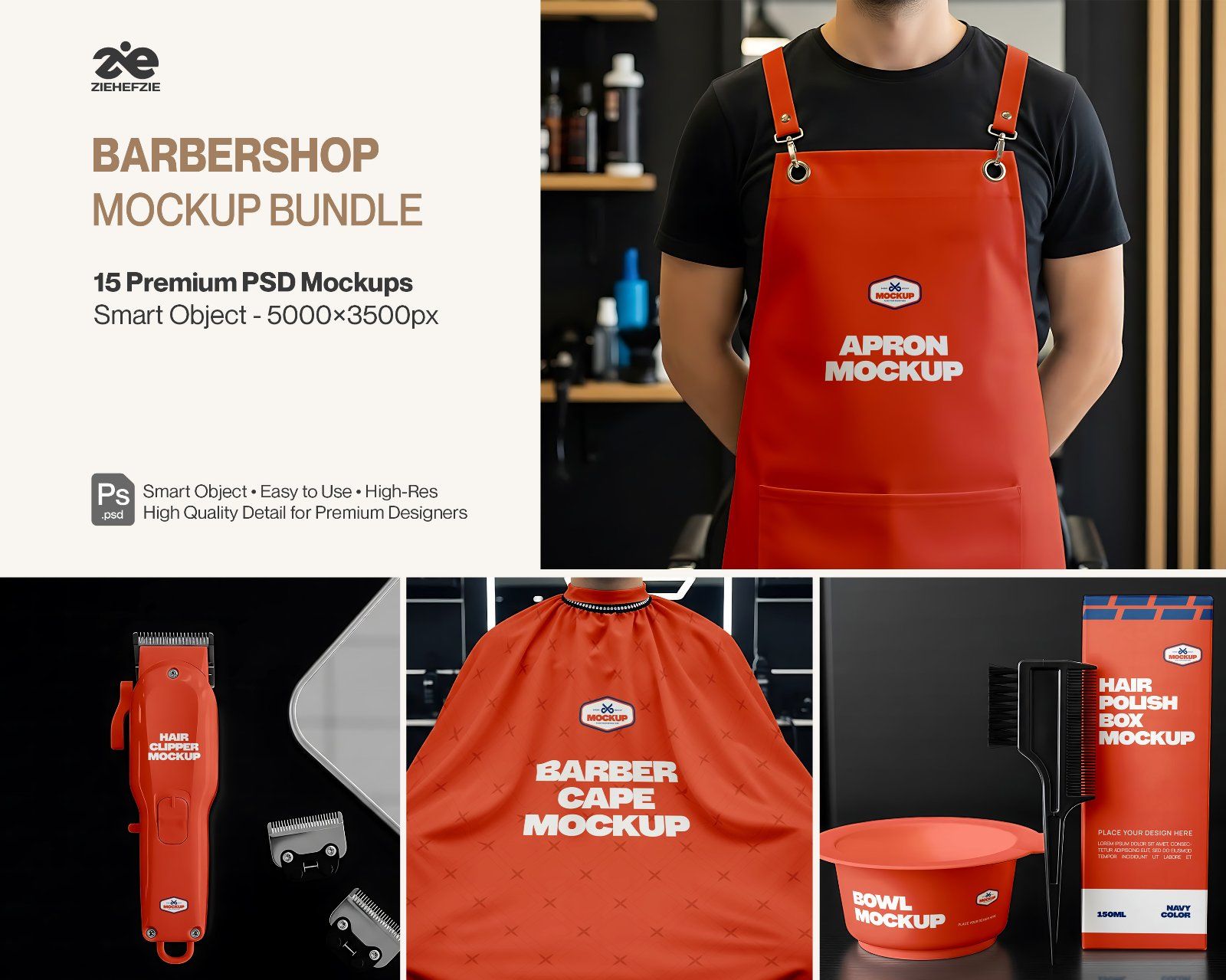 Barbershop Mockup Bundle – 15 Premium PSD for Barber Branding & Grooming Products