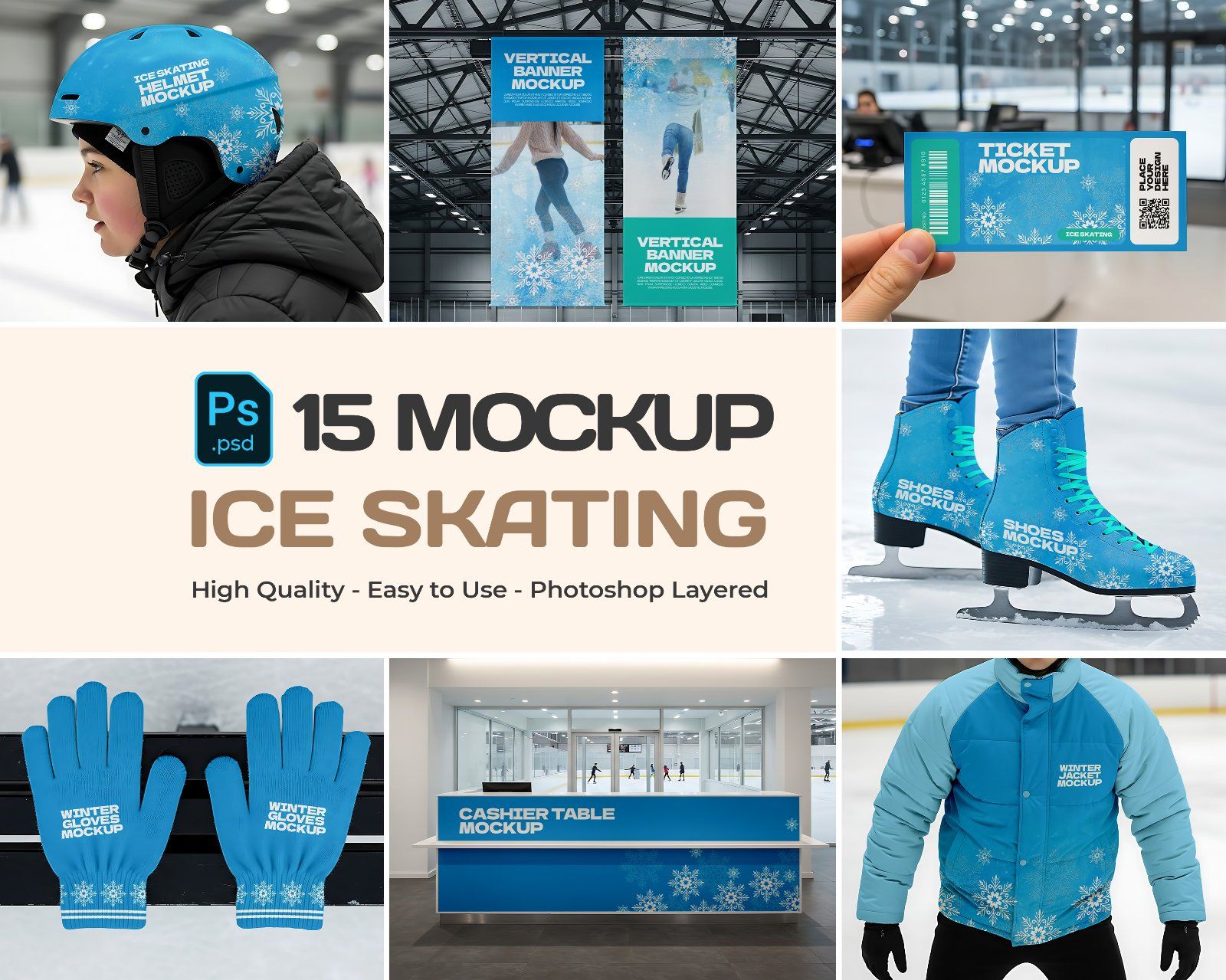 Premium Ice Skating Branding Mockup Bundle – 15 PSD Templates for Winter Sport & Rink Promotions