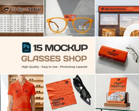 Glasses Shop Mockup Bundle - 15 PSD Templates for Eyewear Branding & Store Display
