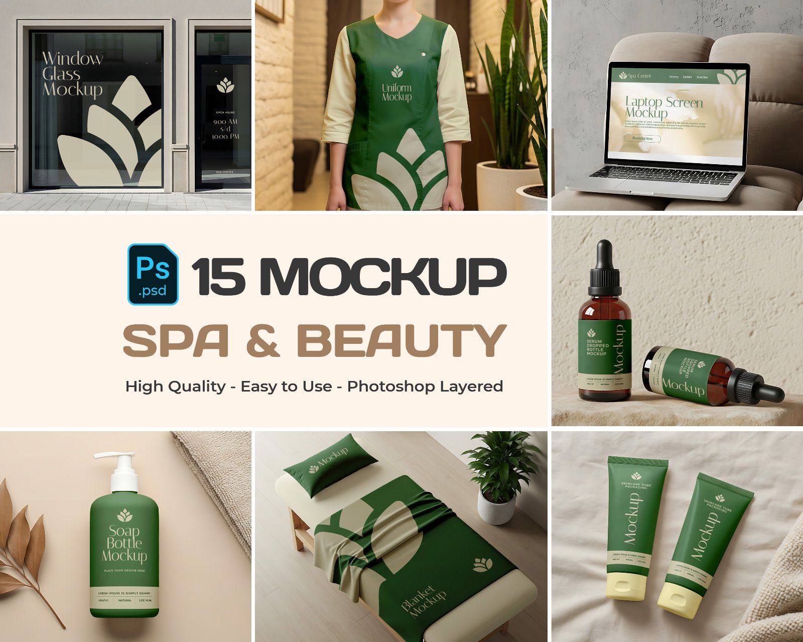 15 Spa & Beauty Branding Mockup PSD for Wellness, Skincare & Aromatherapy Designers