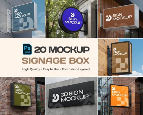Signage Box Mockup Bundle – 20 PSD Templates for Storefront & Outdoor Branding