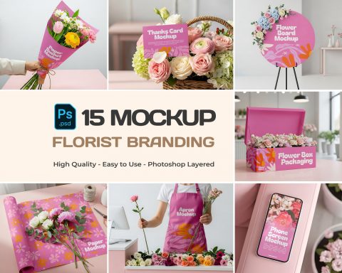 Florist Shop Mockup Bundle – 15 PSD Templates for Florist Branding & Packaging Design
