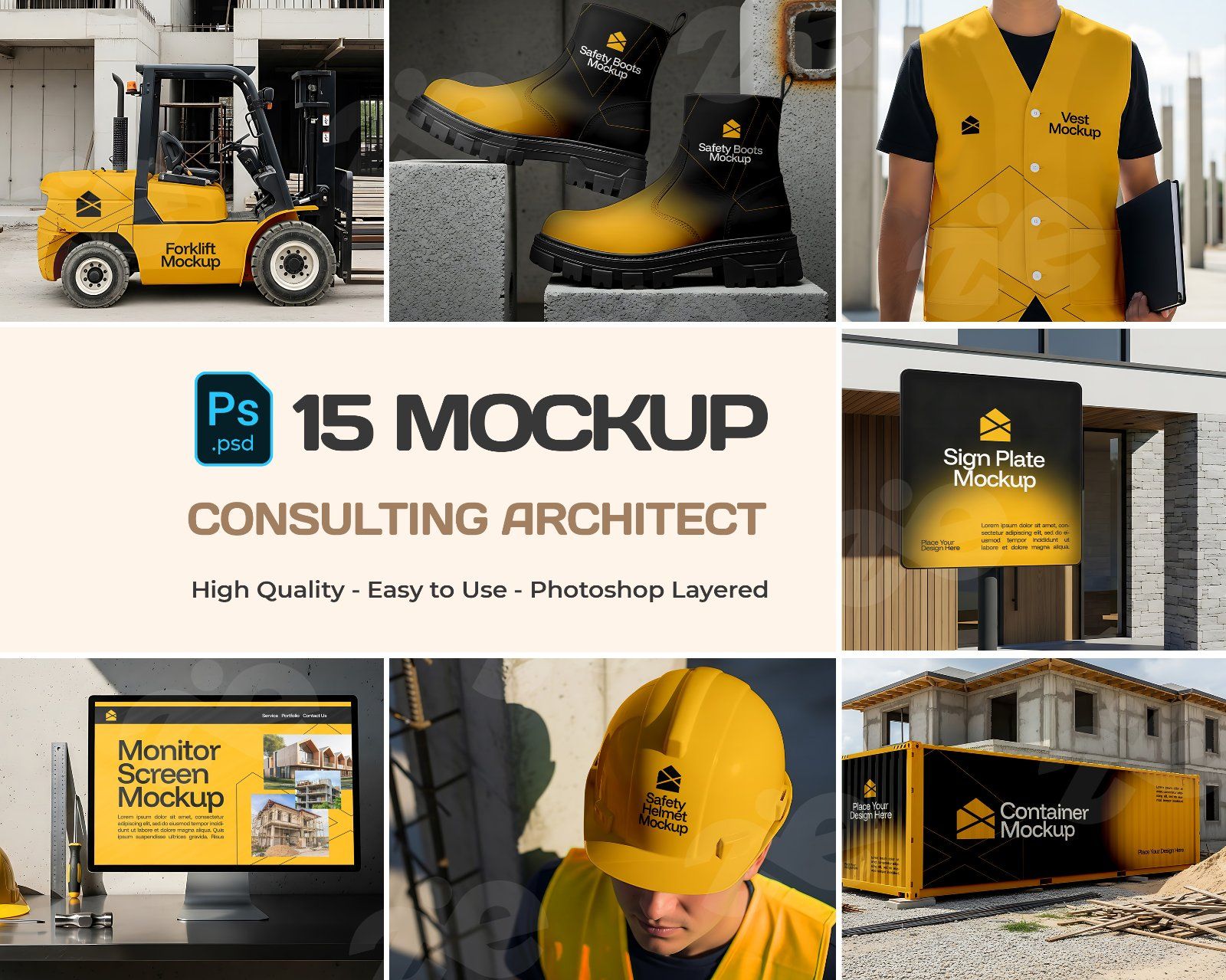 Consulting Architect Mockup Bundle – 15 PSD Templates for Construction & Industrial Branding