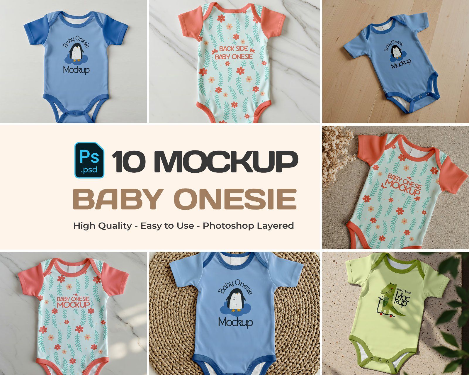 10 Premium Onesie Baby Clothes Mockup