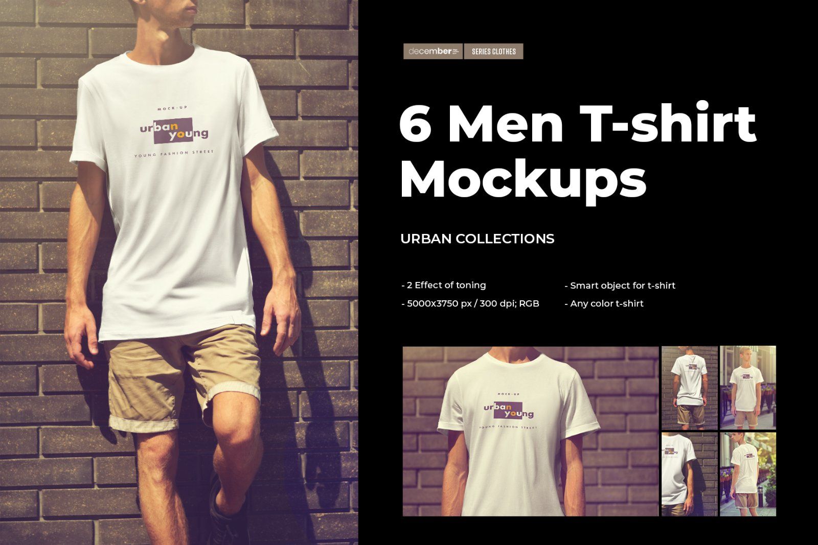 6 Mockups of an Elongated T-shirt on a Young Guy. Urban style
