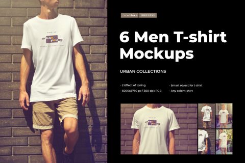 6 Mockups of an Elongated T-shirt on a Young Guy. Urban style