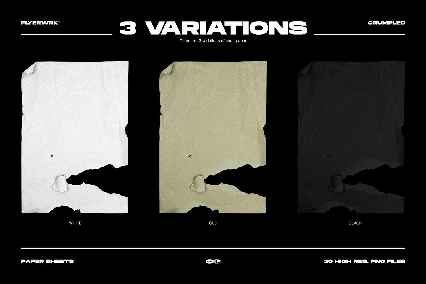 30 Crumpled Paper Sheets