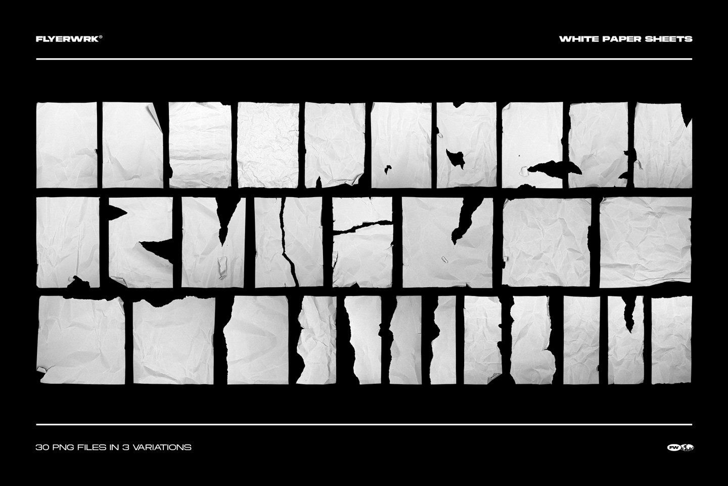 30 Crumpled Paper Sheets