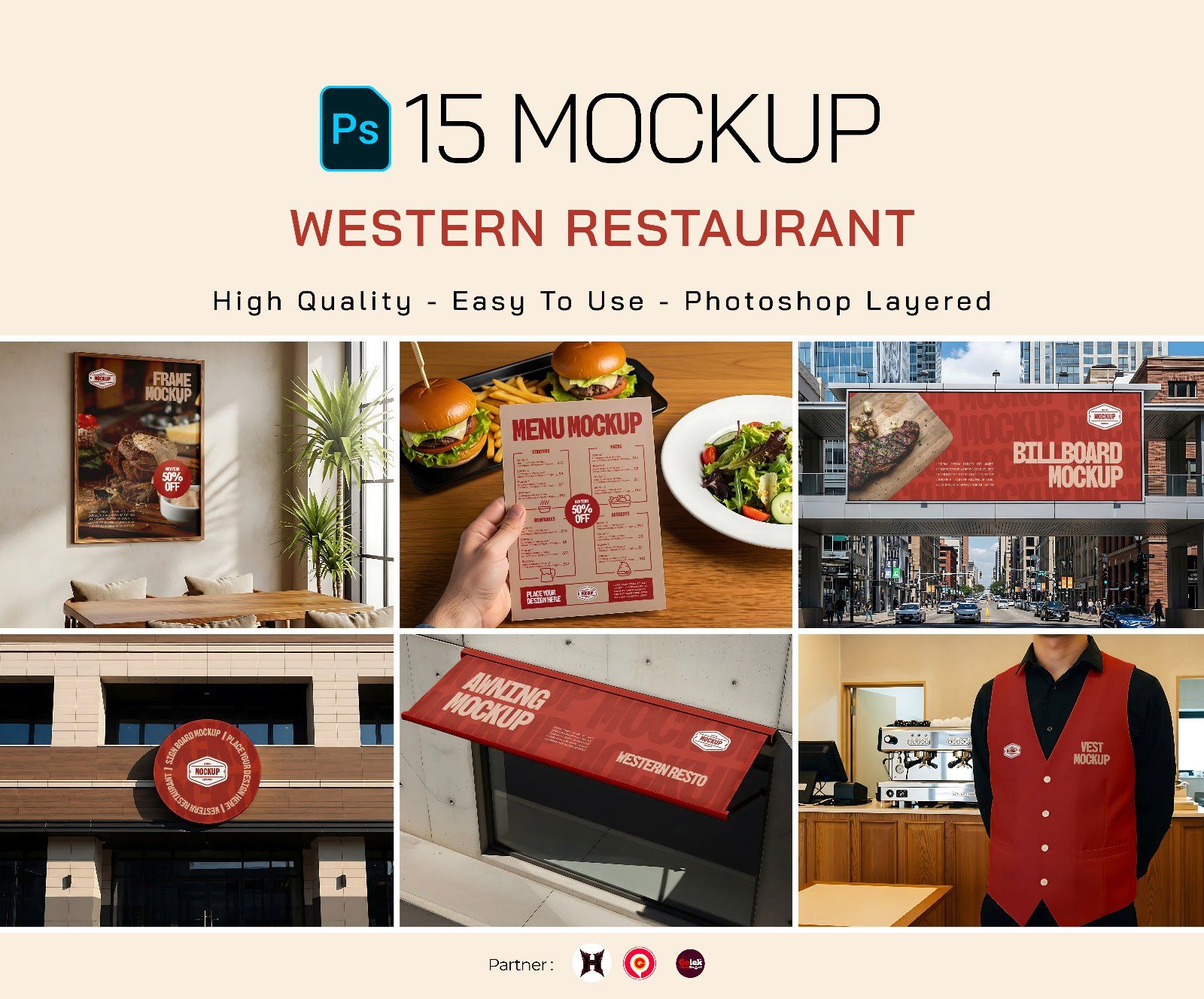 Premium Branding Western Food Restaurant Mockup