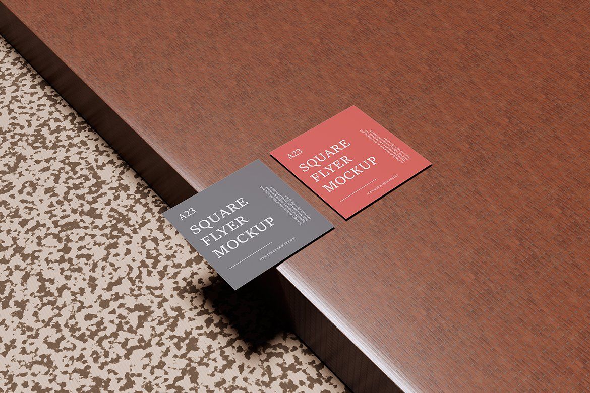 Bright square business cards mockup (4 Objects)