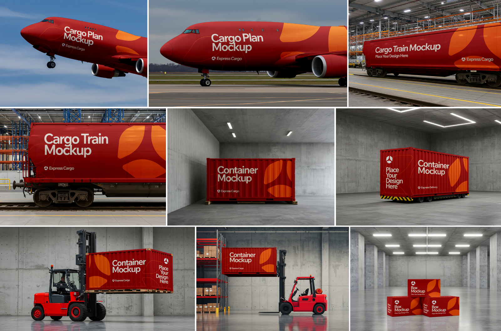 15 Cargo Delivery Mockups – PSD Van, Truck, Plane, Train & Container Branding Kit