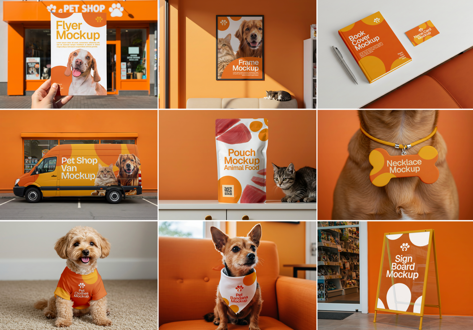 15 Pet Care Mockups – PSD Bed, Clothes, Van, Flyer & Branding Kit for Animal Retail
