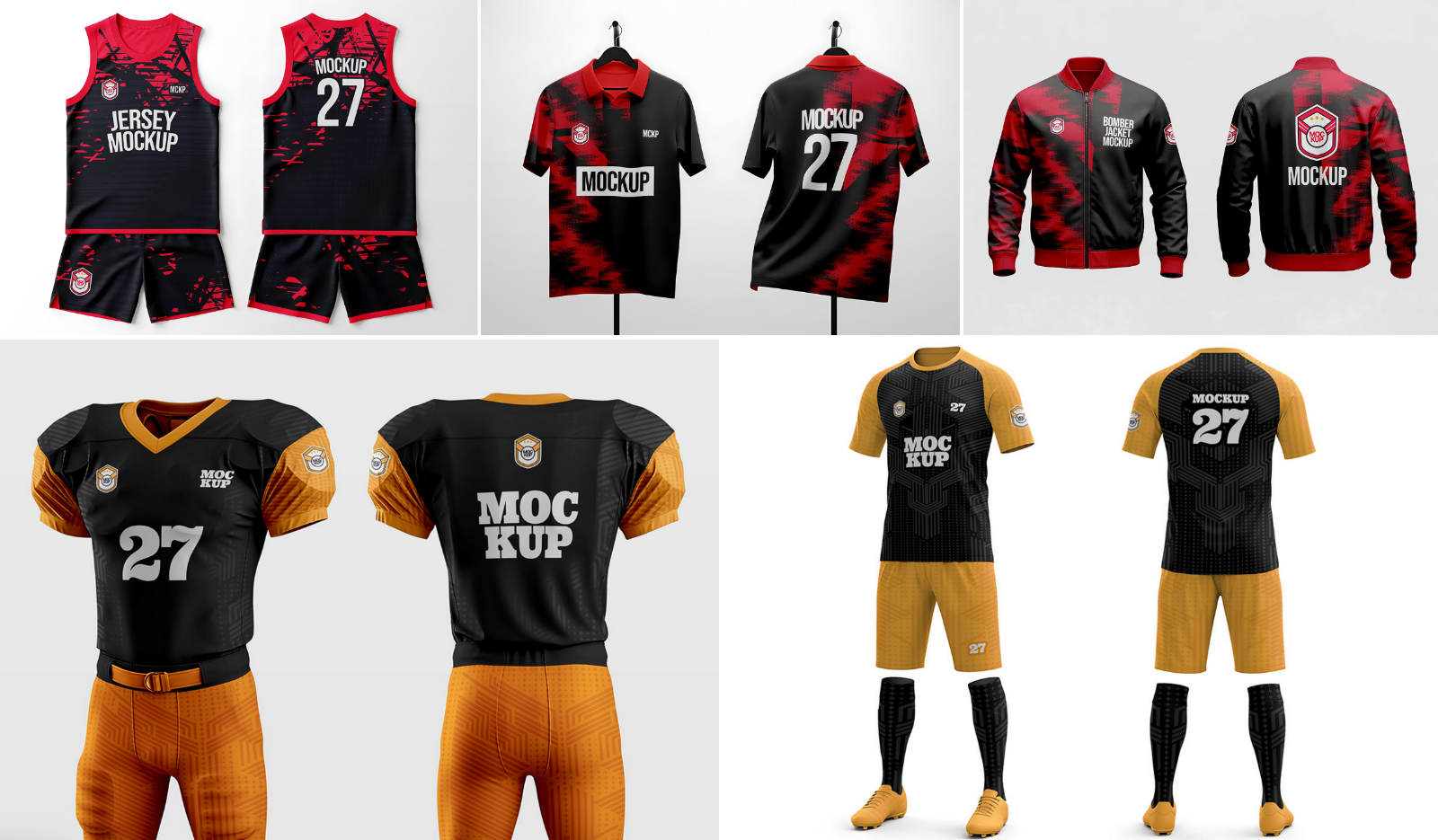 10 PSD Jersey Mockup Bundle – Football, Basketball, Polo, Soccer & Sportswear Uniform Kit