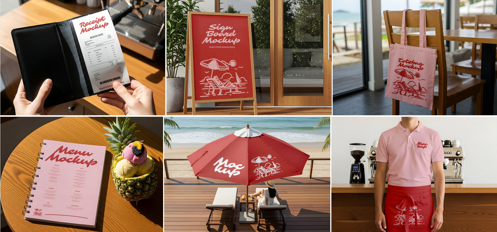 Beach Cafe Tropical PSD Set for Summer Restaurant, Juice Bar & Burger Shop