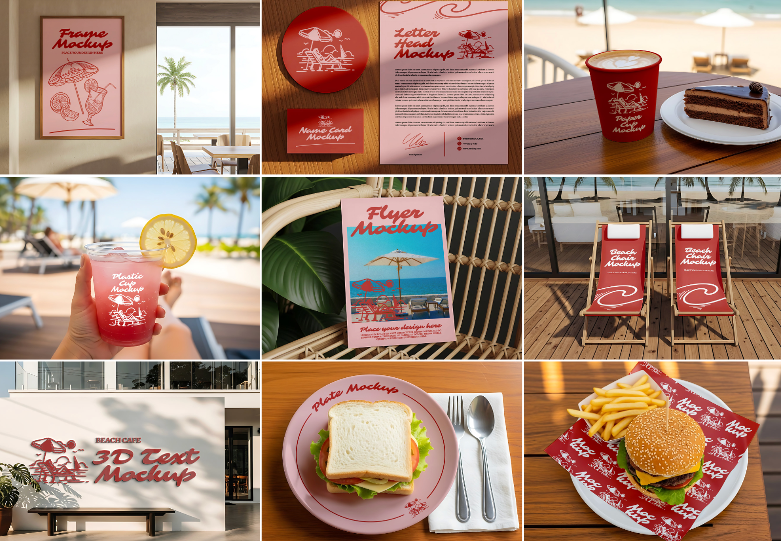 Beach Cafe Tropical PSD Set for Summer Restaurant, Juice Bar & Burger Shop