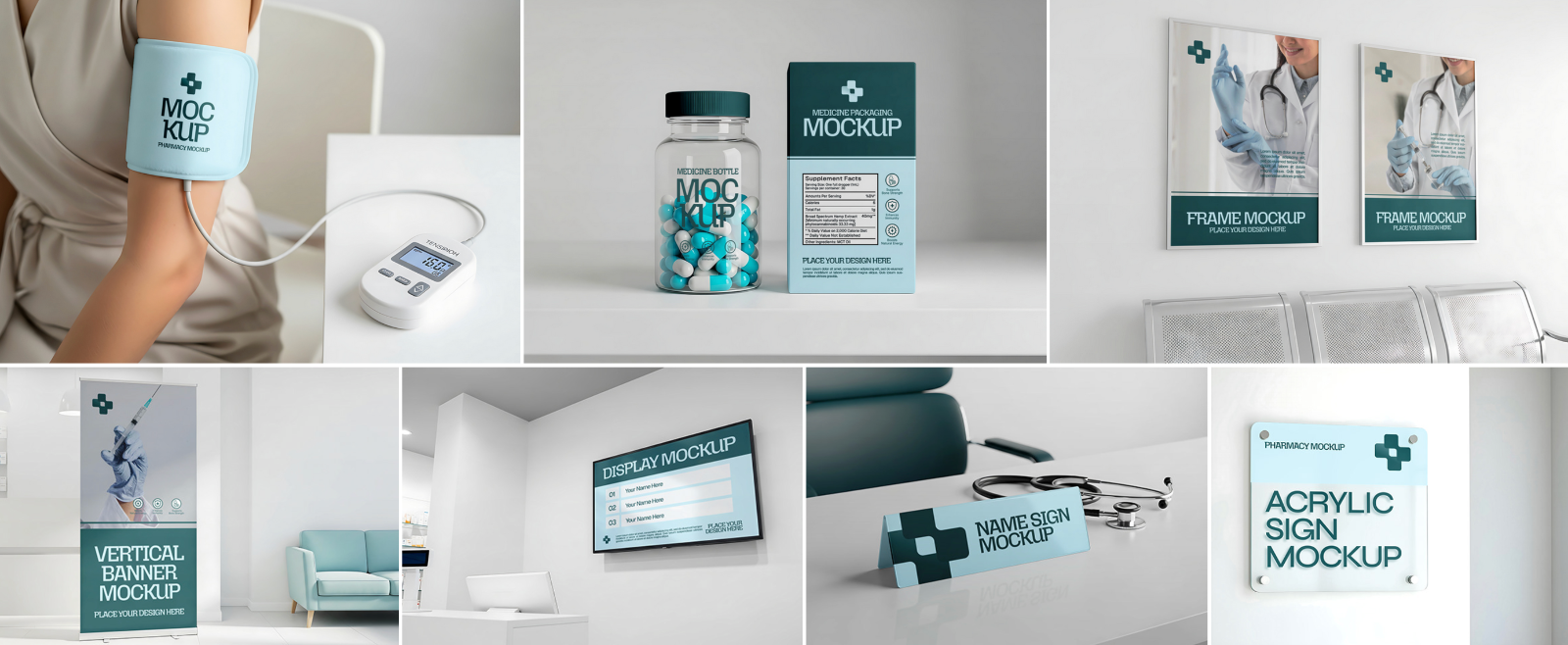 Pharmacy & Medical Branding Mockup Bundle – 16 High Quality PSD Templates for Professional Healthcar