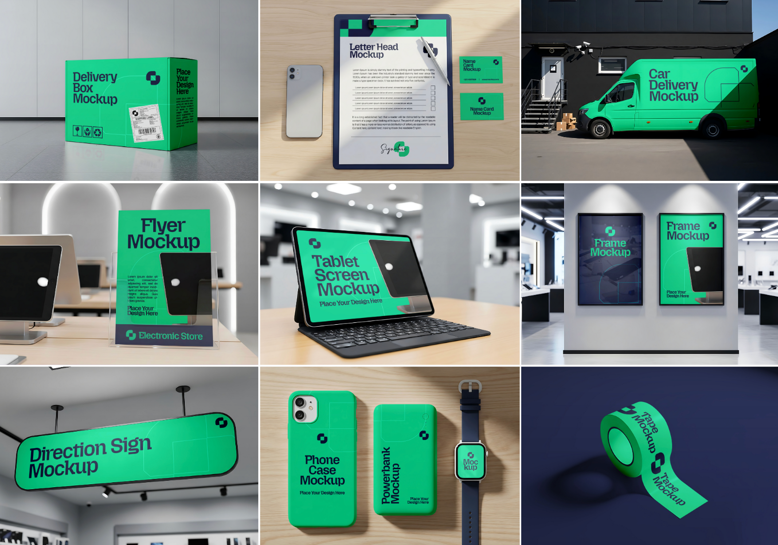 Electronics Store Branding Mockup Bundle – 15 PSD Templates for Device & Retail Design