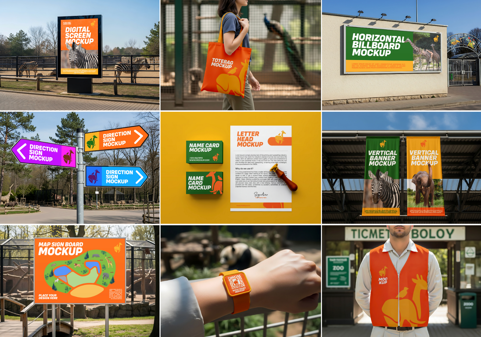 Zoo Branding Mockup Bundle – 15 PSD Templates for Wildlife Park & Animal Conservation Designs