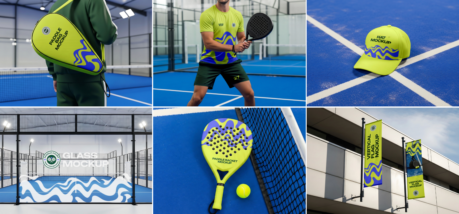 Paddle Court Mockup Bundle – 15 PSD Templates for Sports Branding & Equipment Design