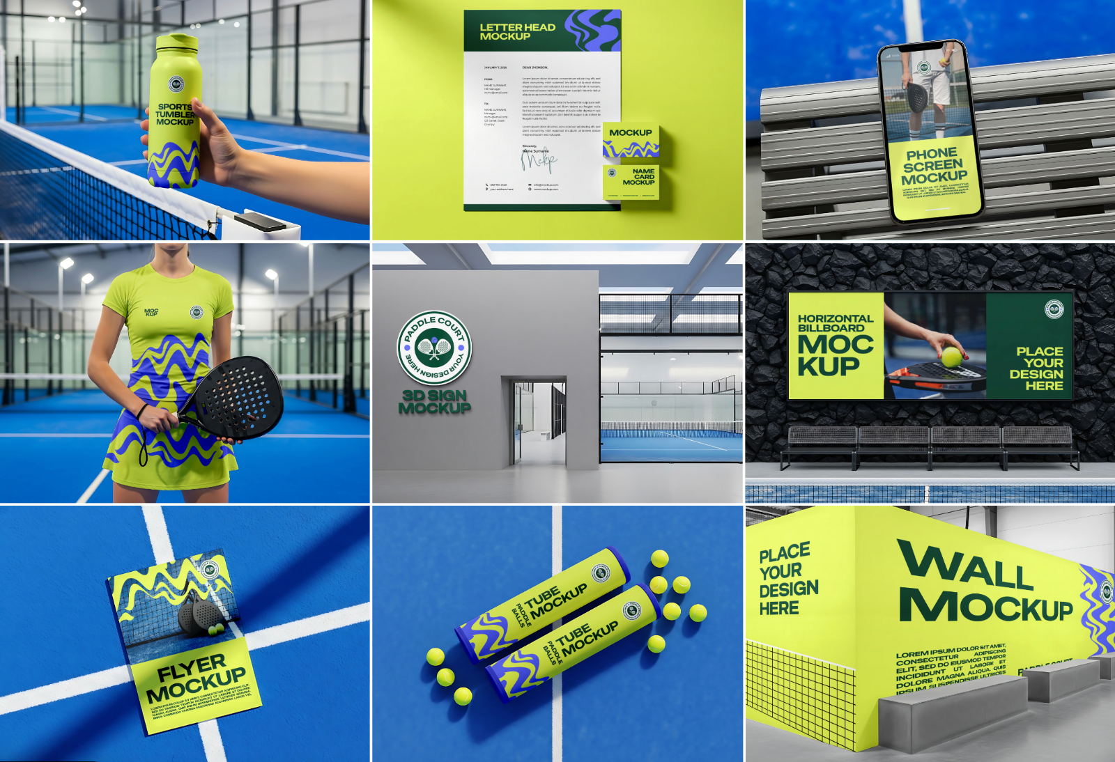 Paddle Court Mockup Bundle – 15 PSD Templates for Sports Branding & Equipment Design