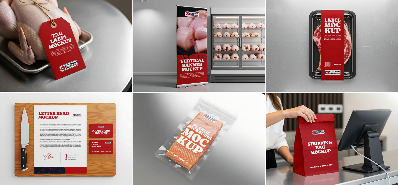 Meat & Fish Market Mockup Bundle – 15 PSD Templates for Butcher Shop Branding