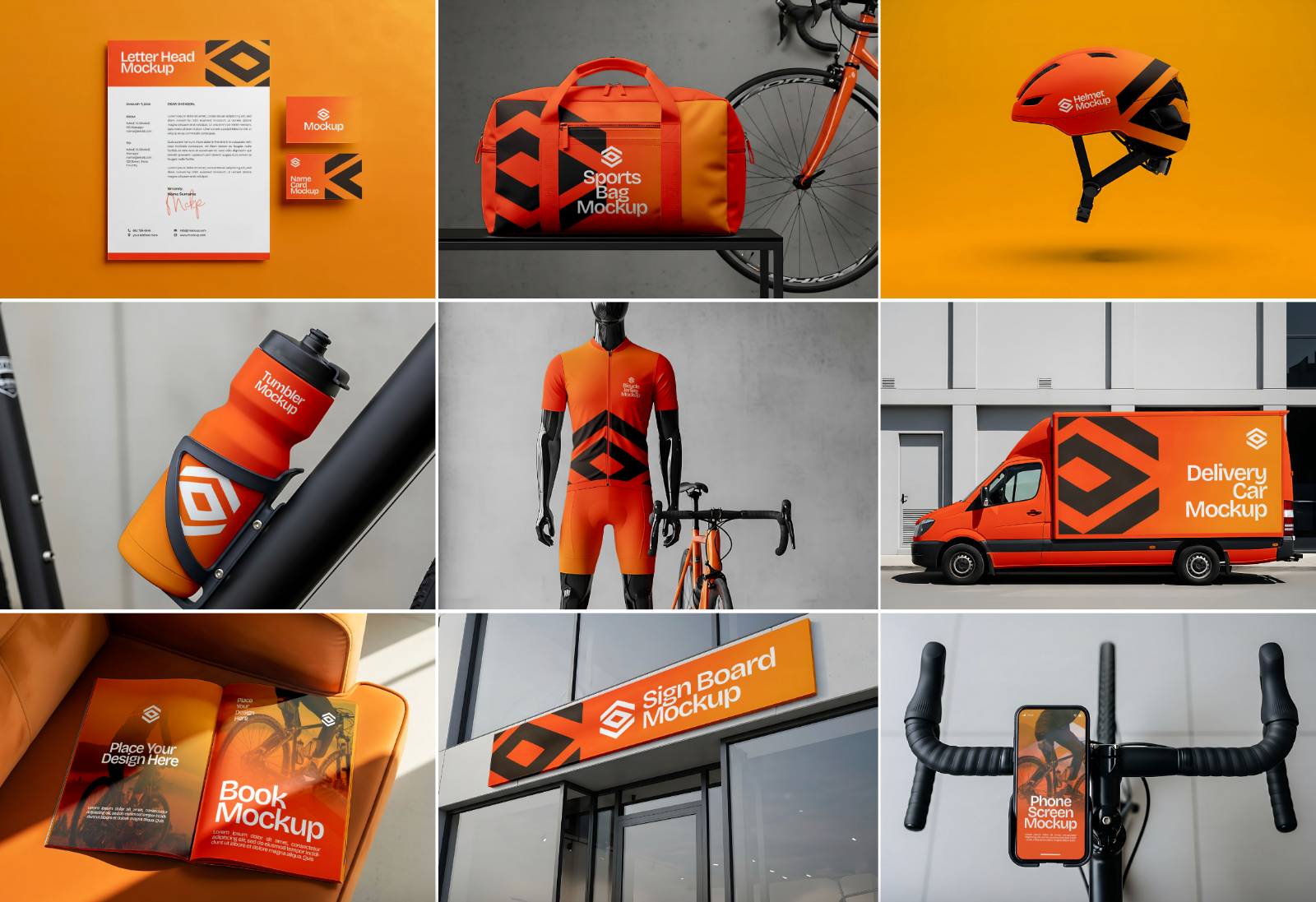 Bicycle Company Mockup Bundle – 15 PSD Templates for Cycling Brand & Gear Design