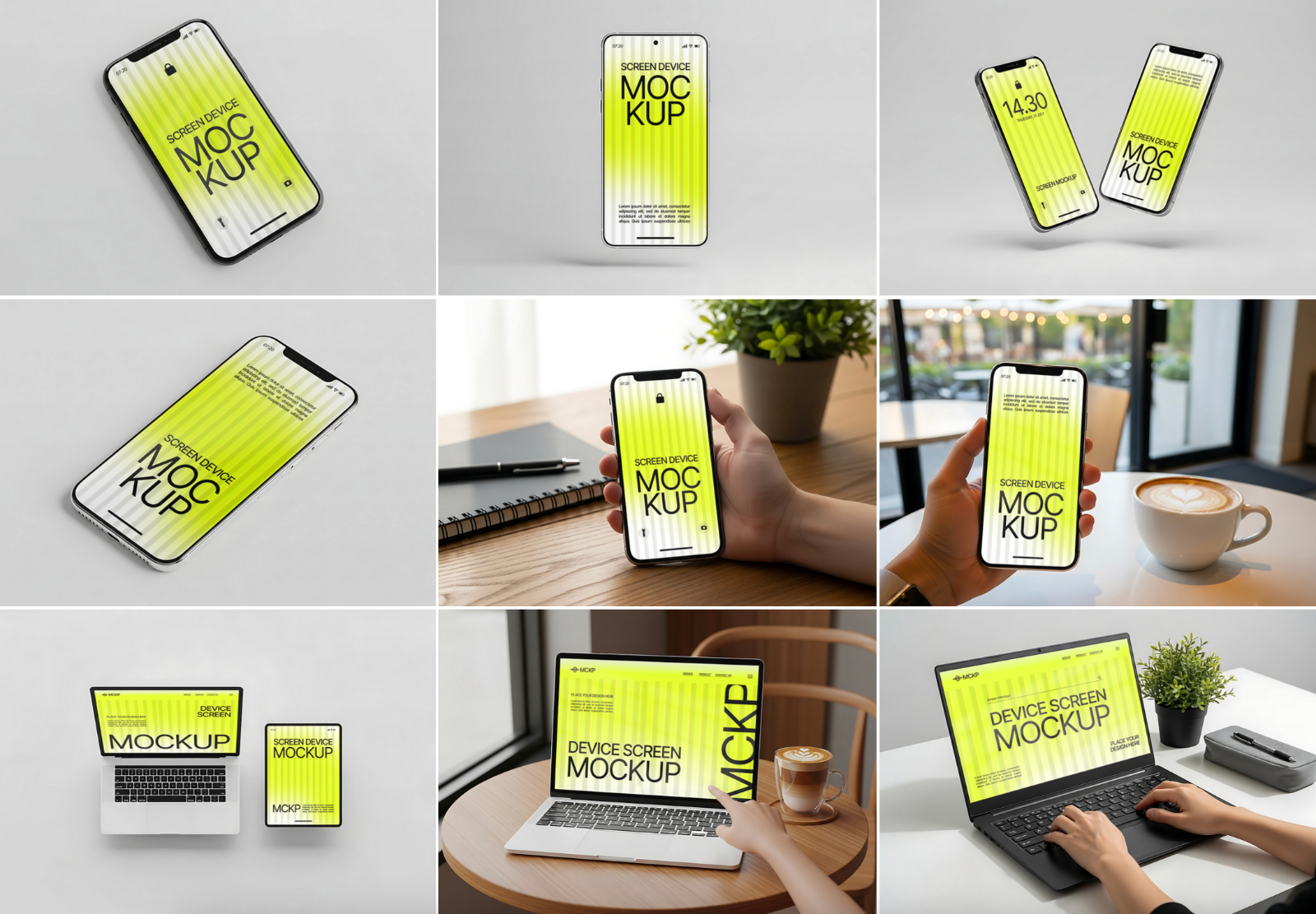 Device Screen Mockup Bundle – 20 PSD Templates for Phone, Tablet & Laptop Designs