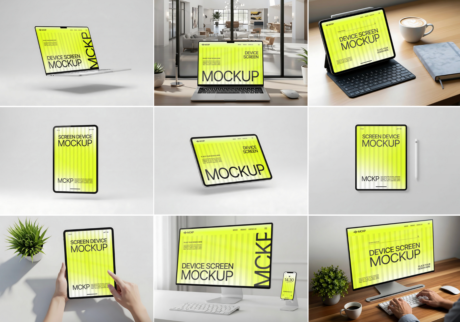Device Screen Mockup Bundle – 20 PSD Templates for Phone, Tablet & Laptop Designs