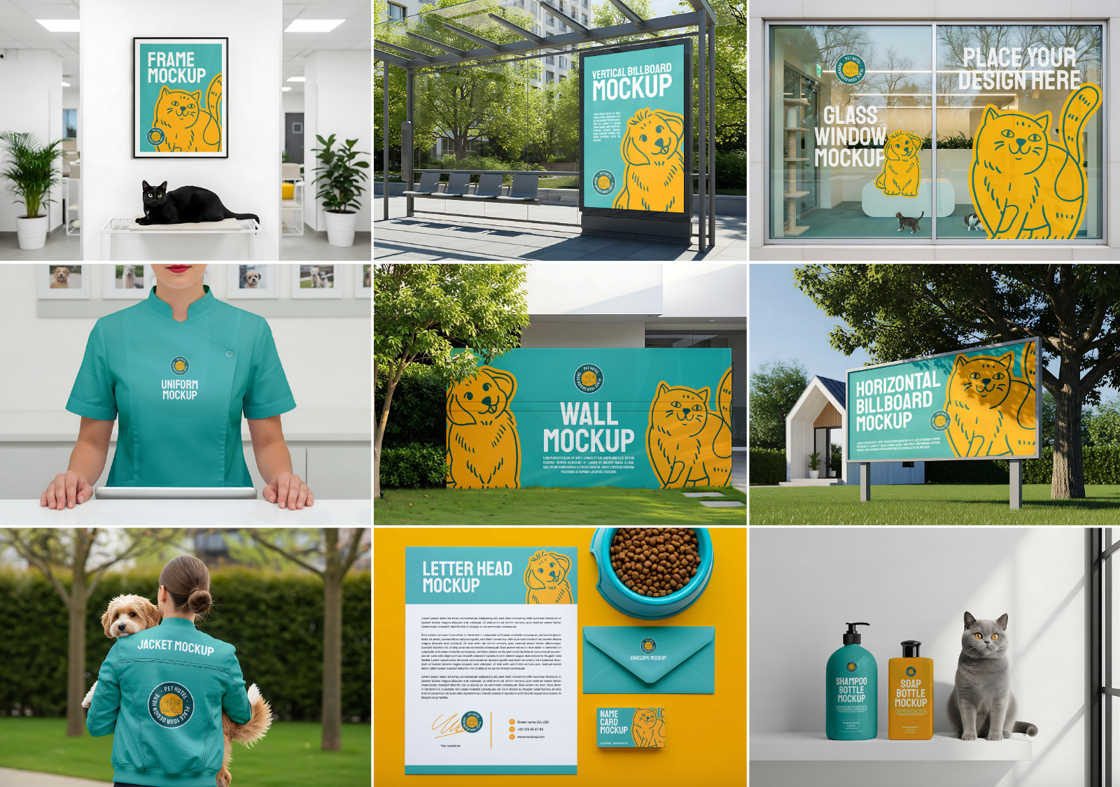 Pet Hotel Mockup Bundle – 15 PSD Templates for Animal Care & Veterinary Branding