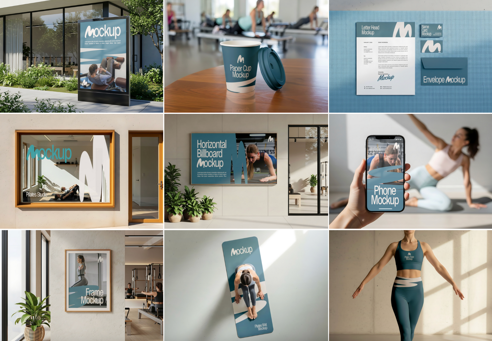 Pilates Studio Mockup Bundle – 15 PSD Templates for Fitness & Wellness Branding