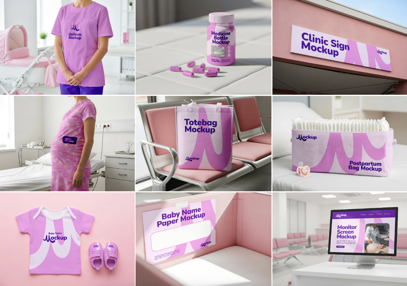 Obstetrics Clinic Mockup Bundle – 15 PSD Templates for Medical & Healthcare Branding