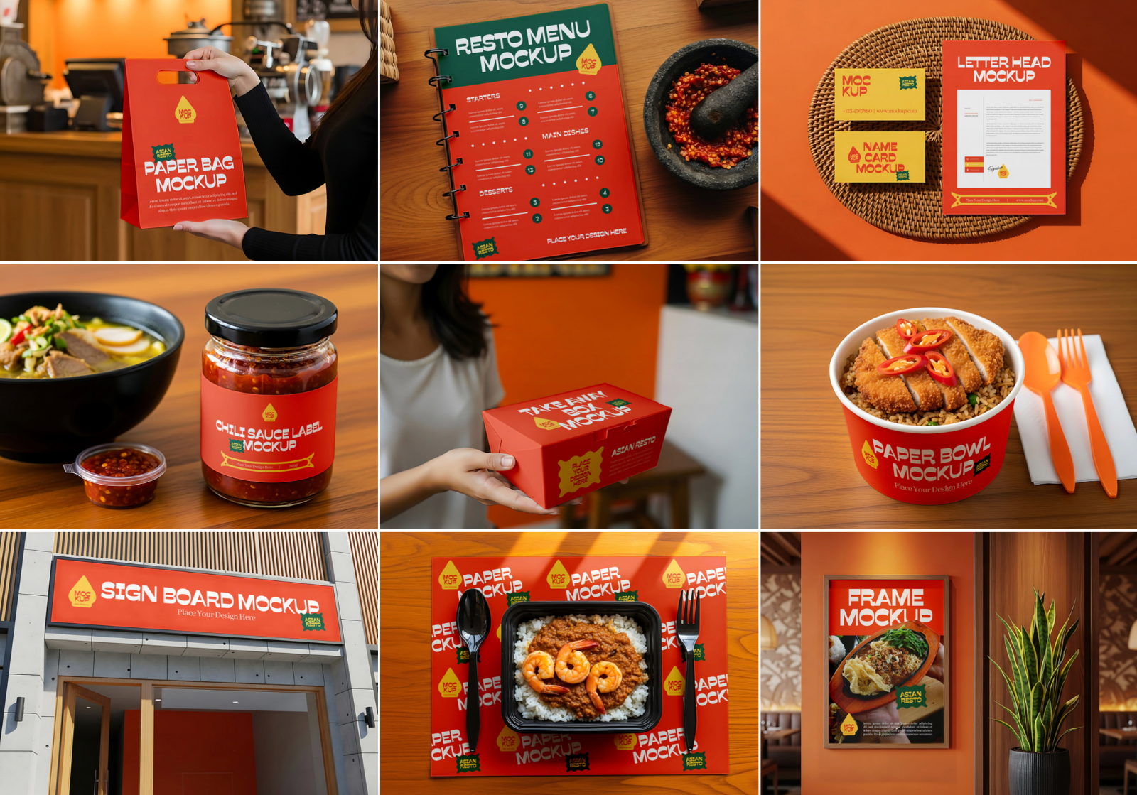 Asian Restaurant Mockup Bundle – 15 PSD Templates for Food & Packaging Branding