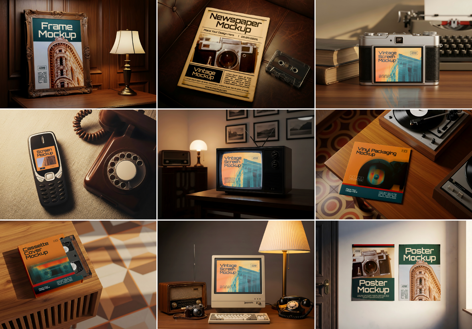 Vintage Item Mockup Bundle – 15 PSD Templates for Retro Branding & Classic Design