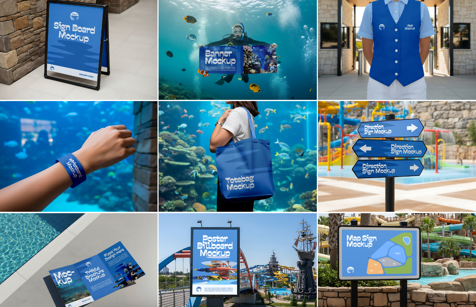 Marine Aquarium Mockup Bundle – 15 PSD Templates for Ocean Park & Underwater Branding