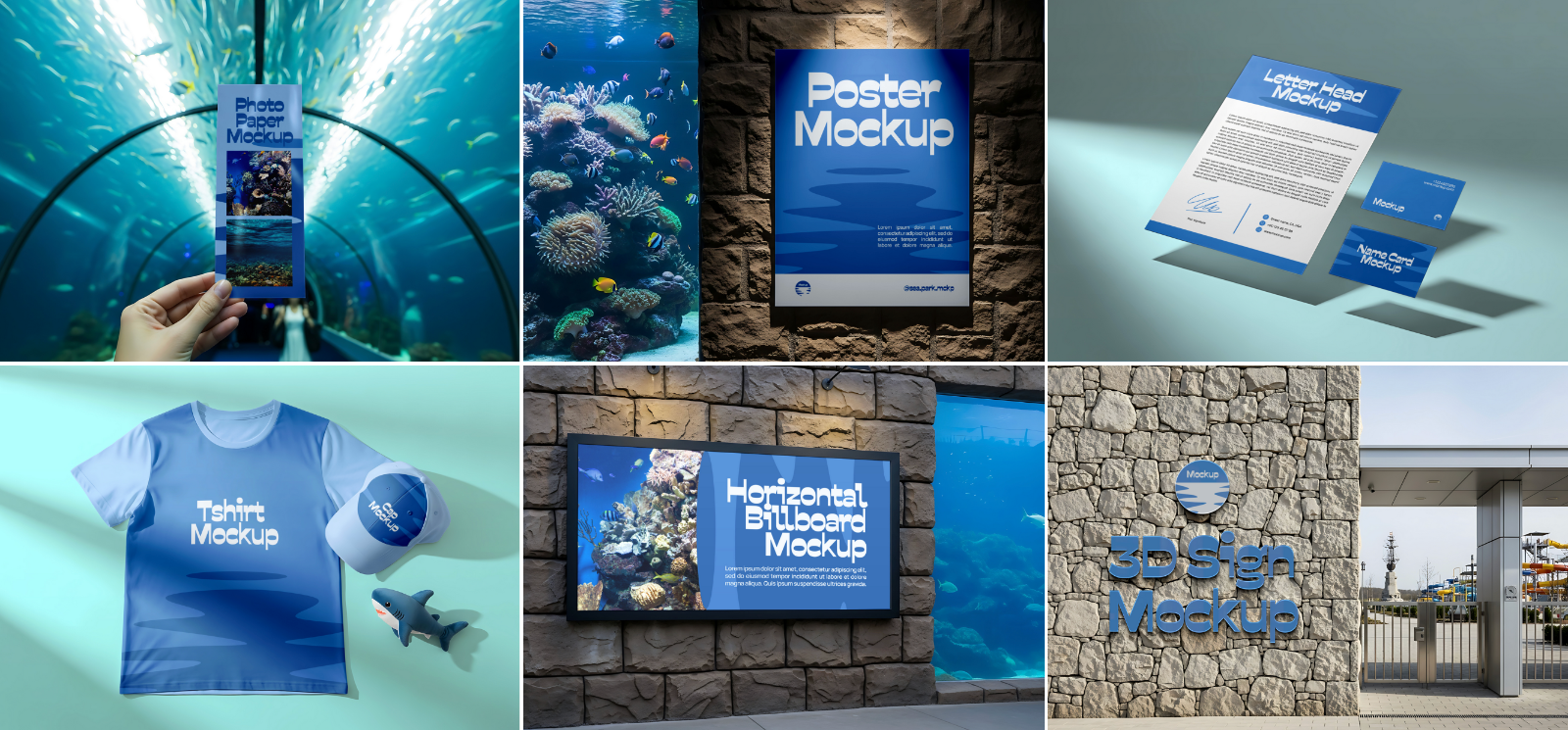 Marine Aquarium Mockup Bundle – 15 PSD Templates for Ocean Park & Underwater Branding