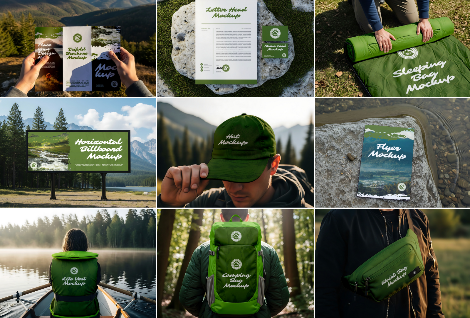 Adventure Brand Mockup Bundle – 15 PSD Templates for Outdoor & Camping Gear Design