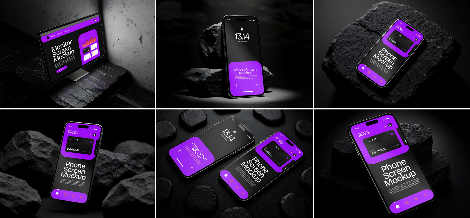 Stone Devices Mockup Bundle – 20 PSD Templates for Tech & UI Presentation Design