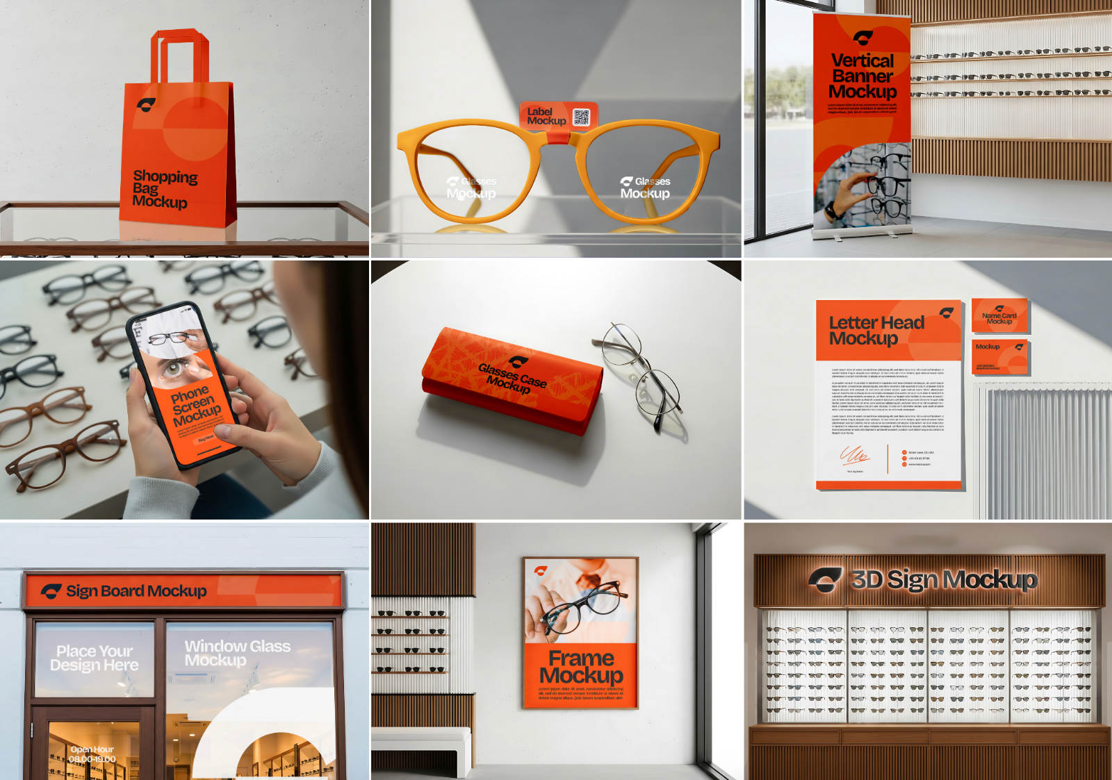 Glasses Shop Mockup Bundle - 15 PSD Templates for Eyewear Branding & Store Display