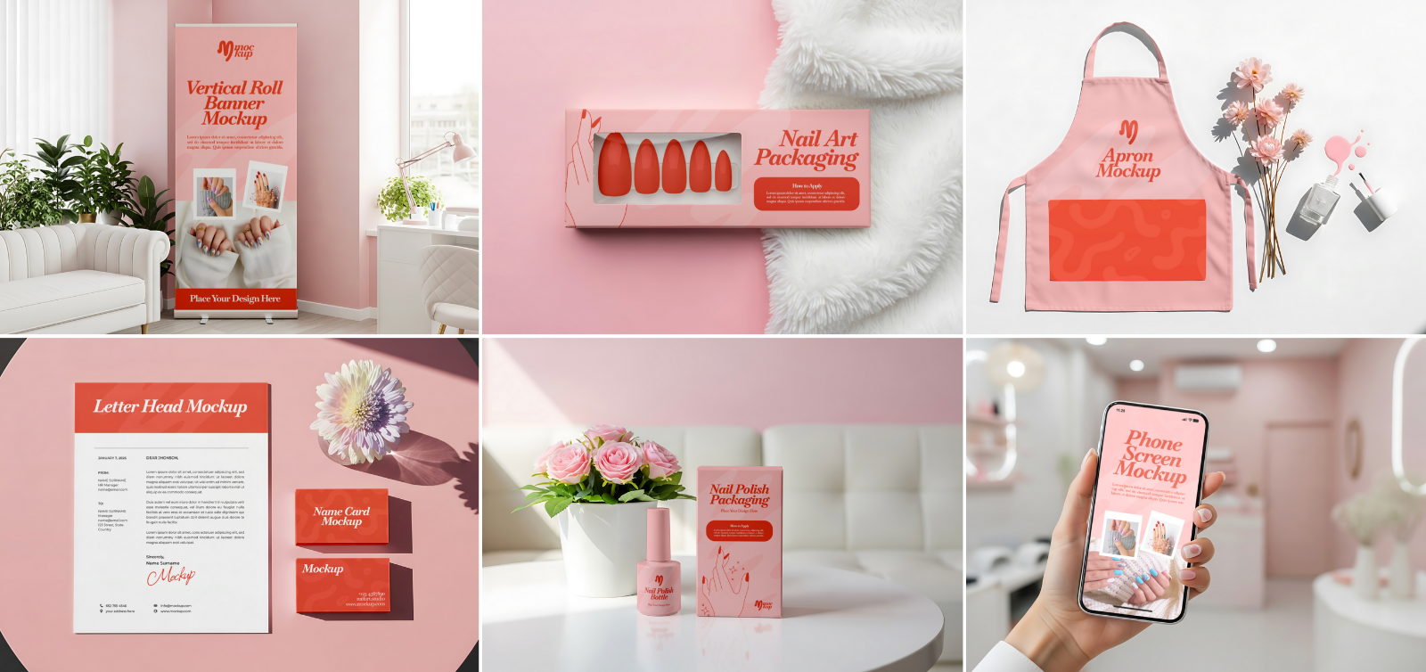 Nail Art Studio Mockup Bundle – 15 PSD Templates for Beauty Salon & Manicure Branding