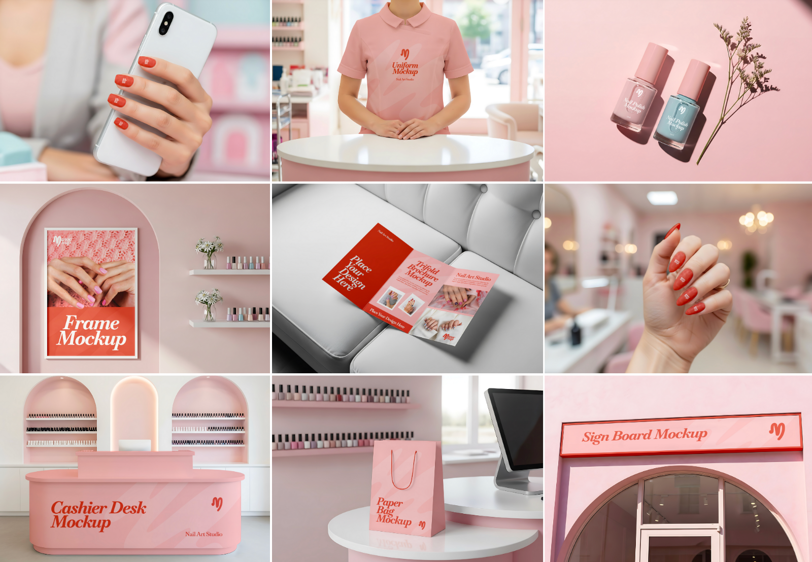 Nail Art Studio Mockup Bundle – 15 PSD Templates for Beauty Salon & Manicure Branding
