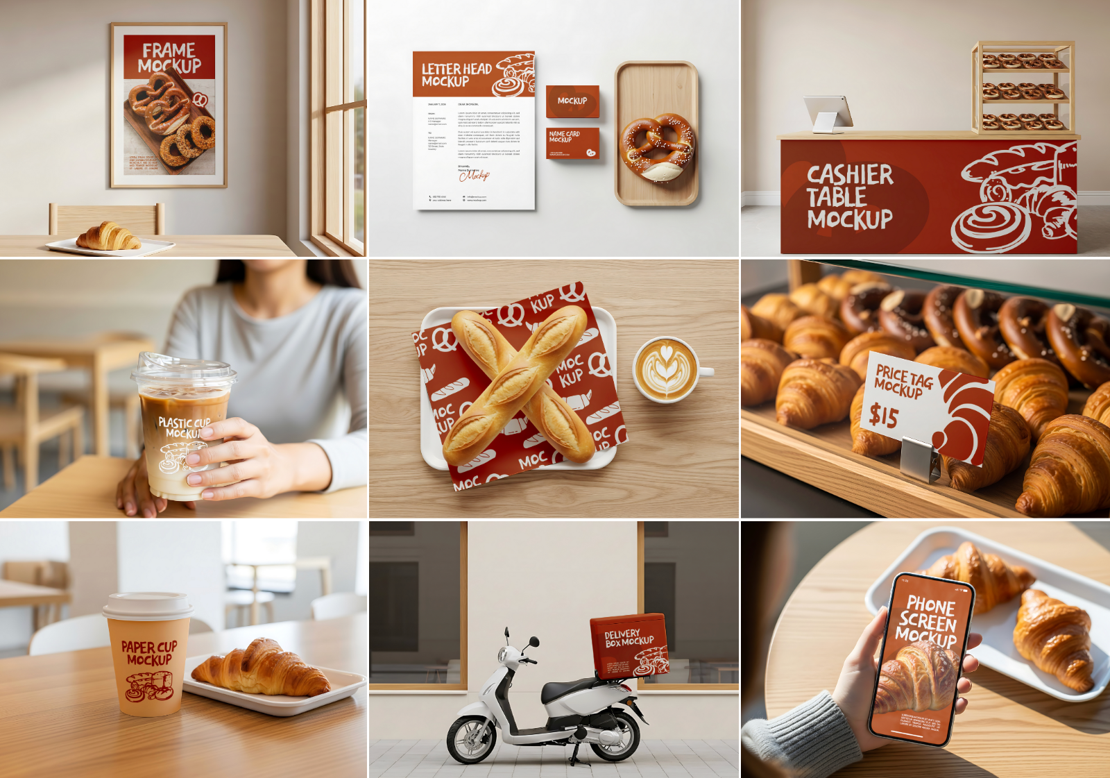 Bakery & Coffee Shop Mockup Bundle – 15 PSD Templates for Café Branding and Packaging Design