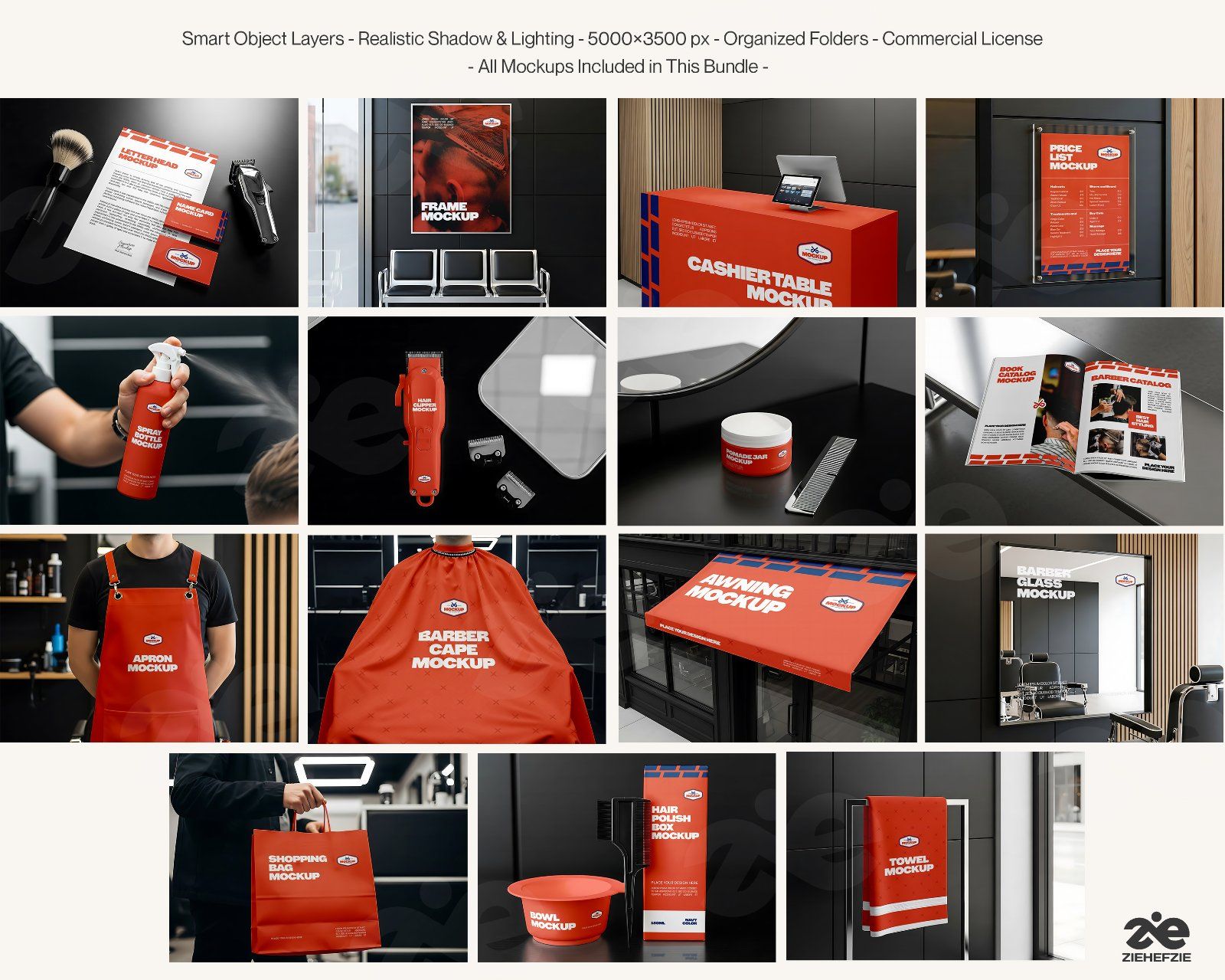 Barbershop Mockup Bundle – 15 Premium PSD for Barber Branding & Grooming Products