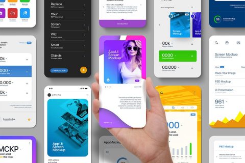 App UI Screen Mockup – Hand Holding (13 Objects)