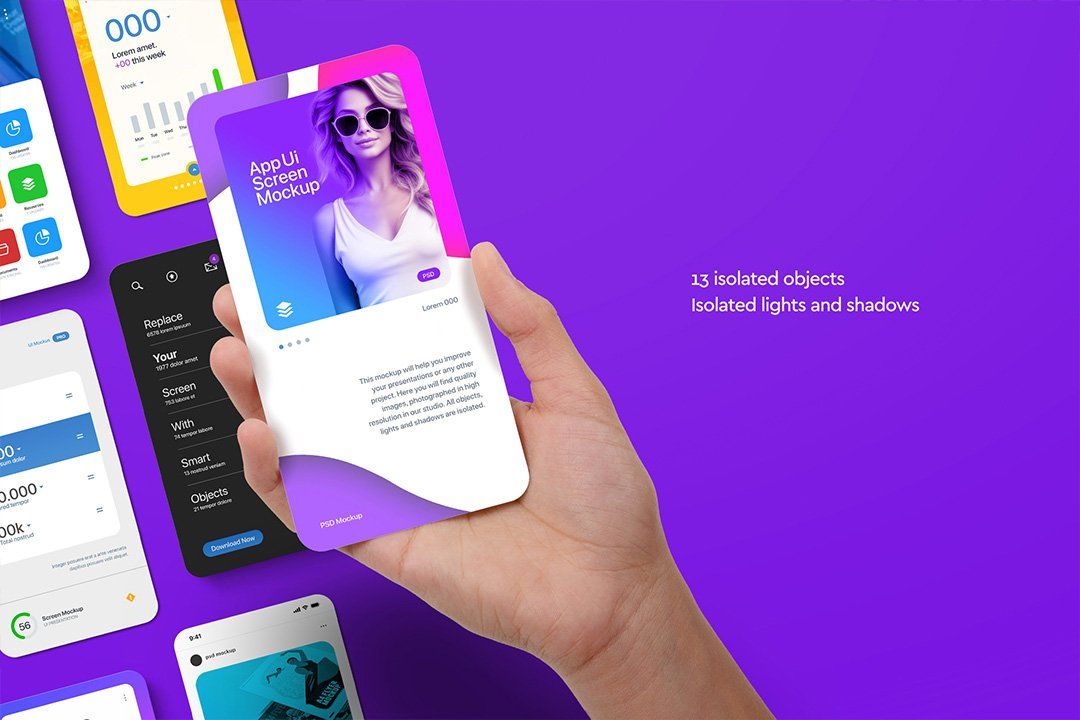 App UI Screen Mockup – Hand Holding (13 Objects)