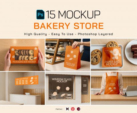 Premium Branding Orange Bakery Store Mockup