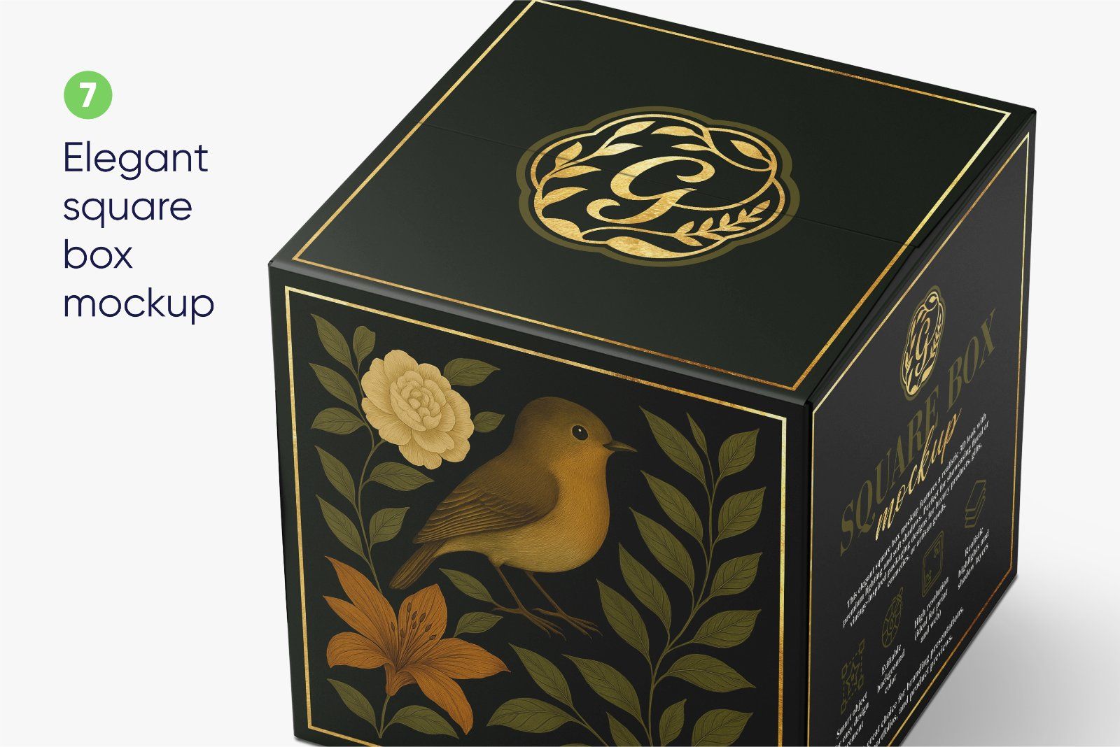 Elegant square box mockup with floral motif