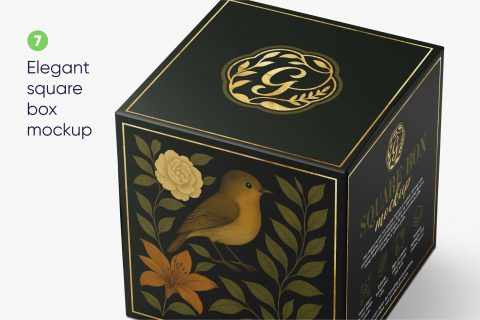 Elegant square box mockup with floral motif